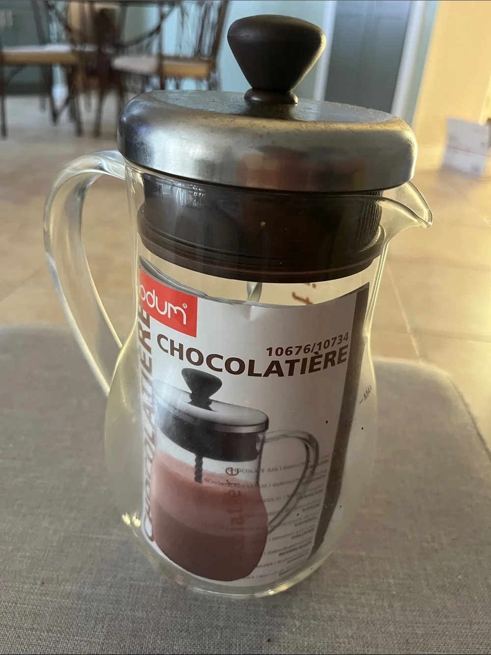 Bodum Glass Chocolatière with Black Lid and Silver Top